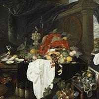 Andries Benedetti: Pompa-csendélet gyümölcsökkel, osztrigákkal és homárokkal 1640-1645 körül, olaj, vászon, 168 x 240 cm, Szépművészeti Múzeum (részlet)